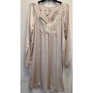 NWT Max Studio Large Beige Shirt Blouse Top Tee Dress  Sequined Bib Party,